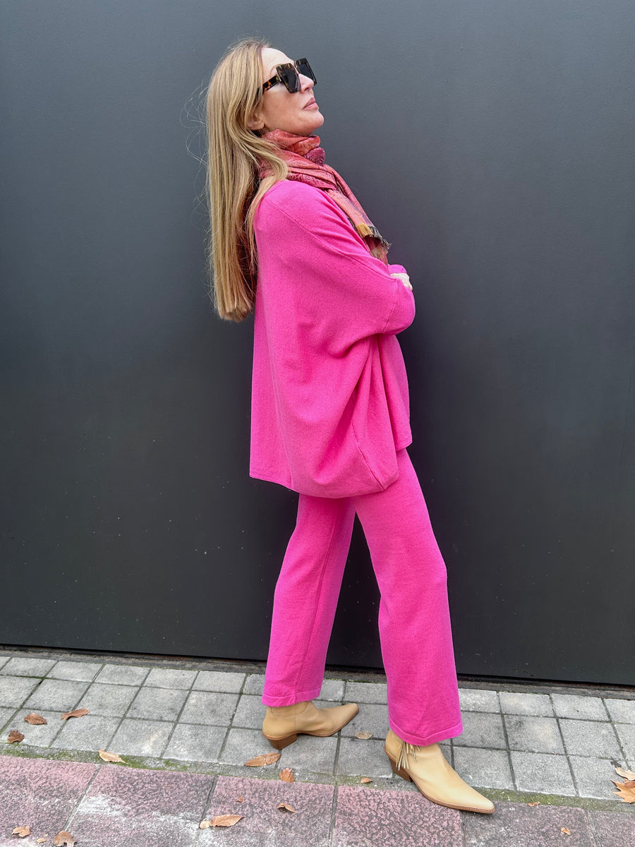 Conjunto fucsia de punto brilli de dos piezas jersey oversize cálido y confortable