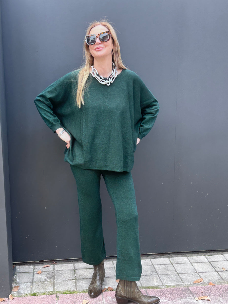 CONJUNTO DE PUNTO ELÁSTICO DE JERSEY OVERSIZE Y PANTALÓN