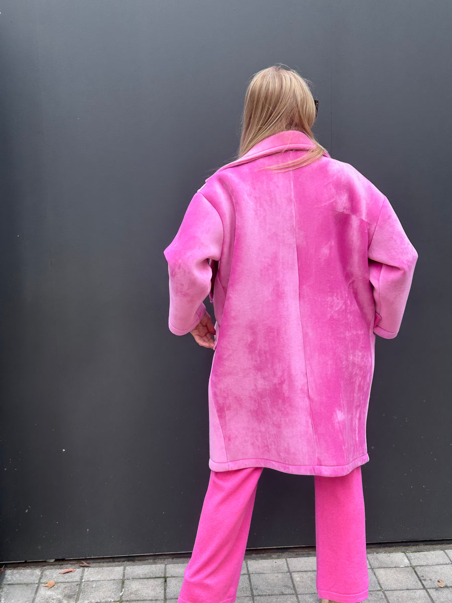 Abrigo de neopreno oversize rosa chicle