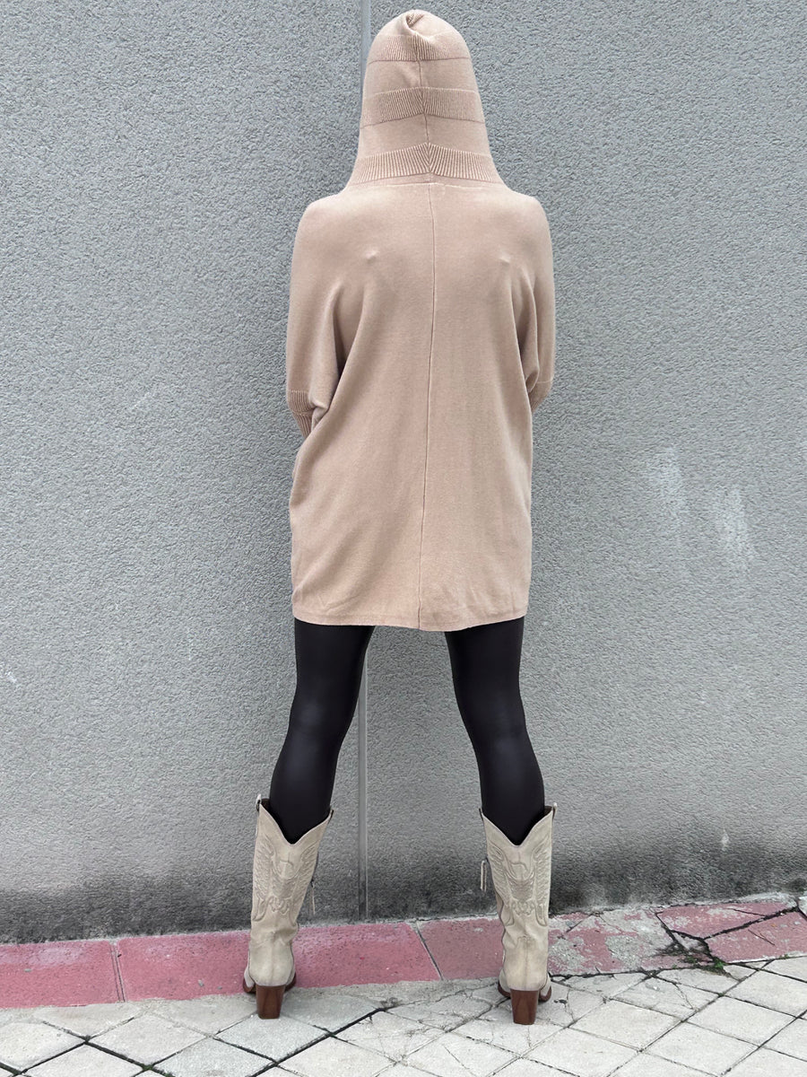 Soft knit sweater with oversized hood