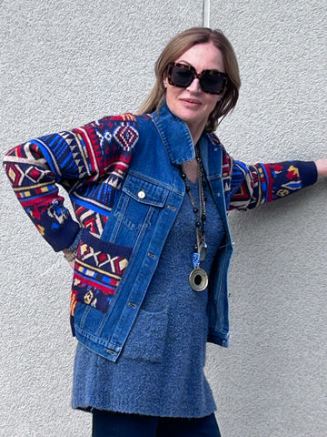 Mixed denim and knit jacket