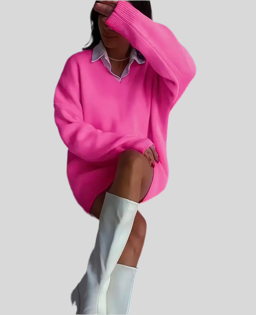 JERSEY OVERSIZE CUELLO EN PICO ROSA CHICLE