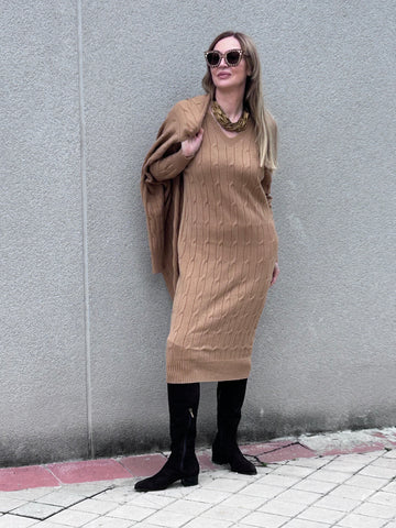 Knitted dress and long jacket set