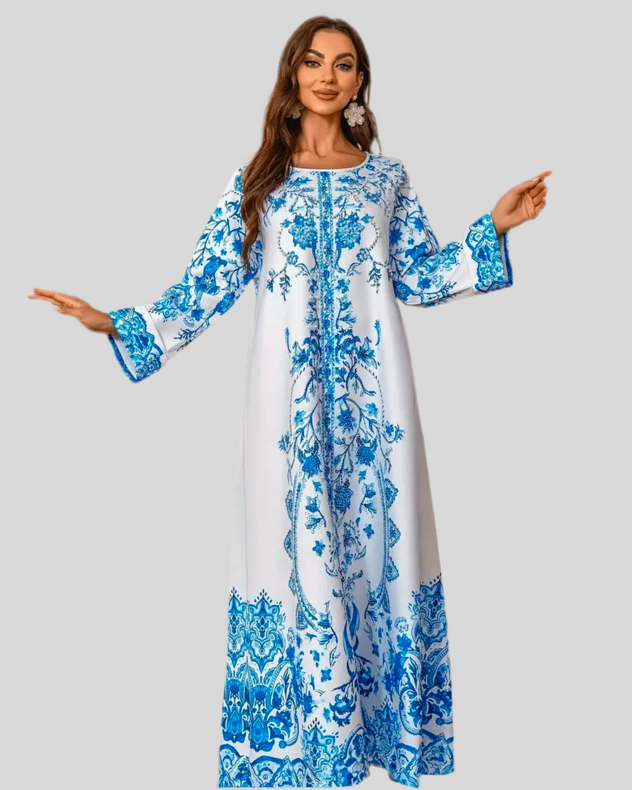 KAFTAN AMPLÍO DE ESTAMPADO ABALORIOS