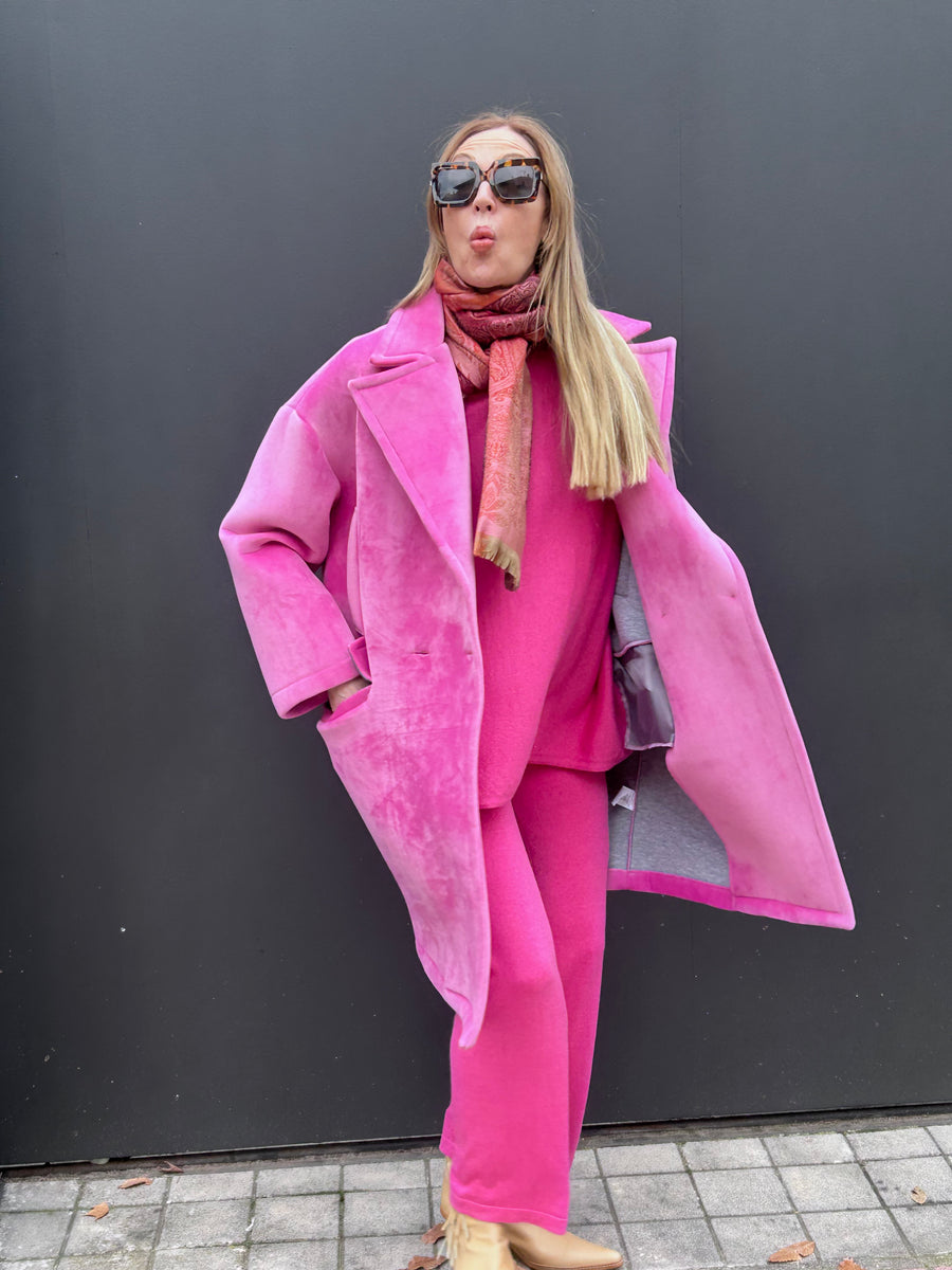 Abrigo de neopreno oversize rosa chicle