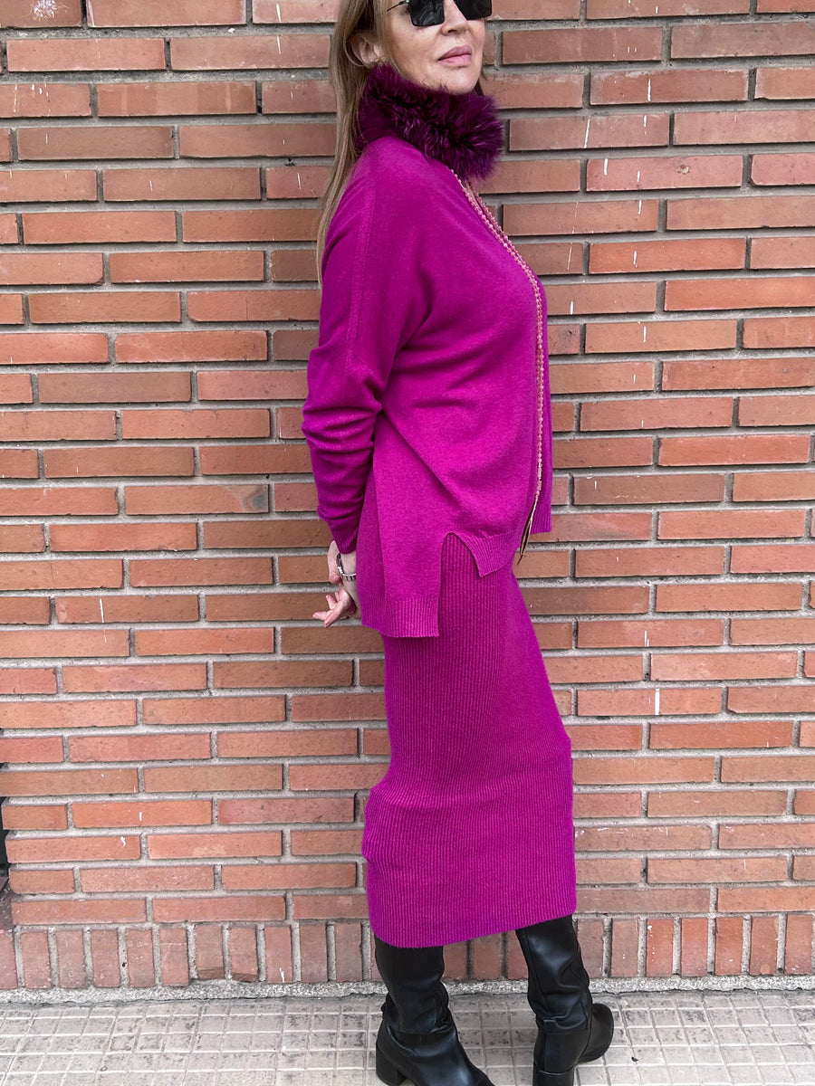 Conjunto de jersey oversize y falda de punto lápiz