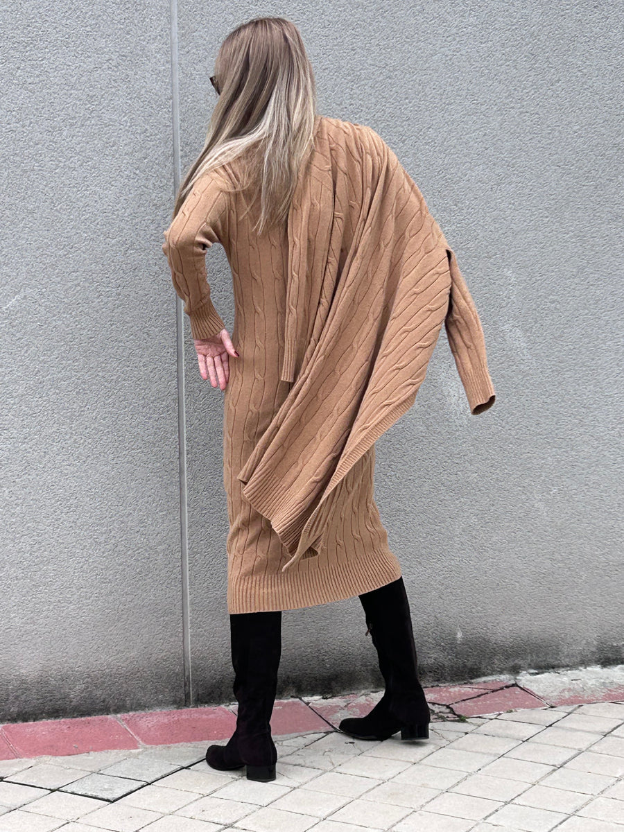 Knitted dress and long jacket set