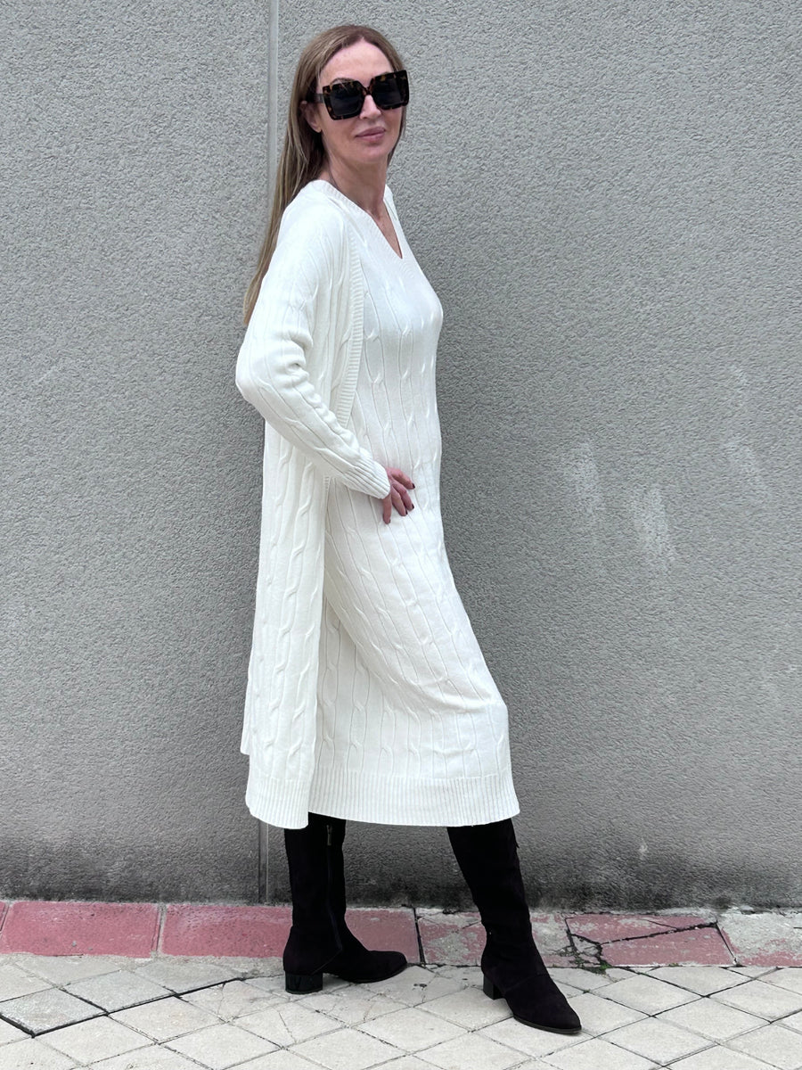 Knitted dress and long jacket set