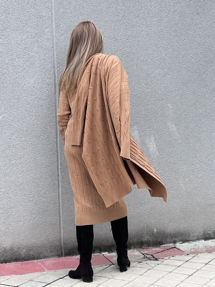 Knitted dress and long jacket set