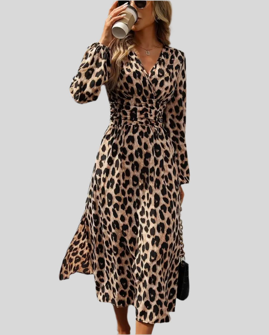 VESTIDO ANIMAL PRINT ESCOTE CRUZADO