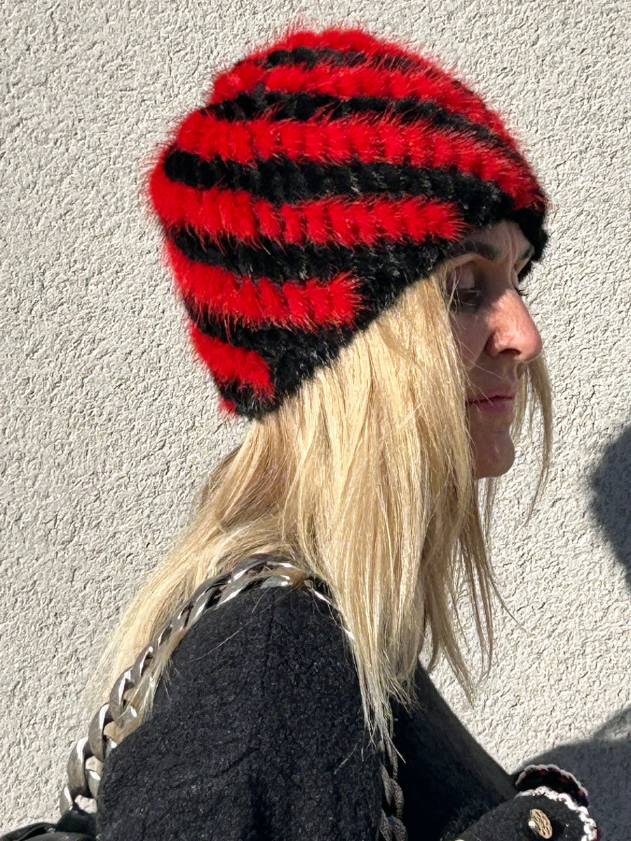 Gorro de invierno. Super chic. Visón trenzado. Lo