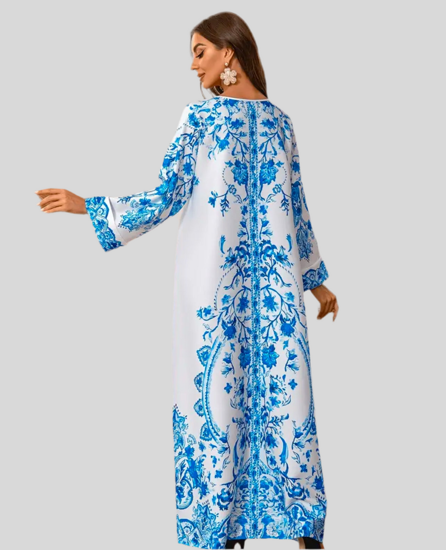 KAFTAN AMPLÍO DE ESTAMPADO ABALORIOS