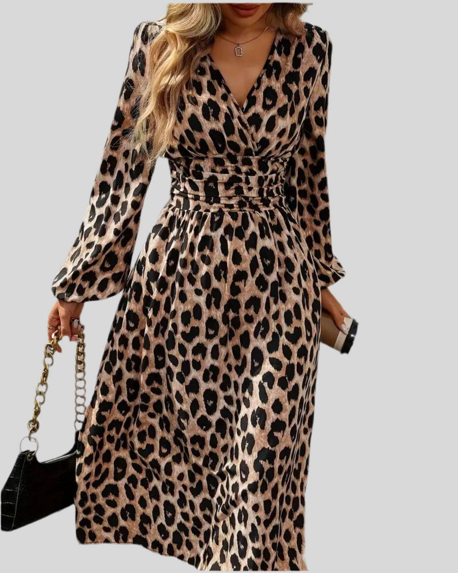 VESTIDO ANIMAL PRINT ESCOTE CRUZADO