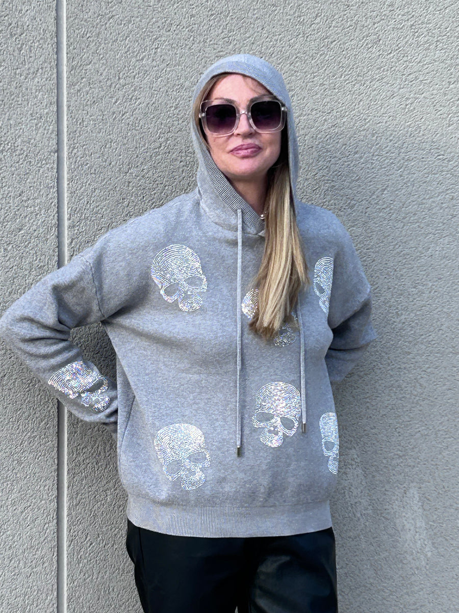 Soft knit and rhinestone hooded sweater