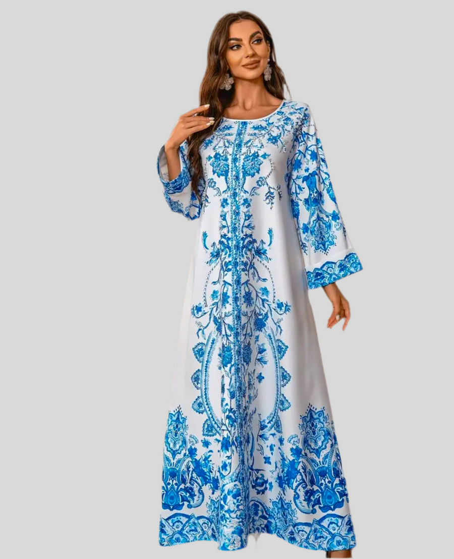 KAFTAN AMPLÍO DE ESTAMPADO ABALORIOS