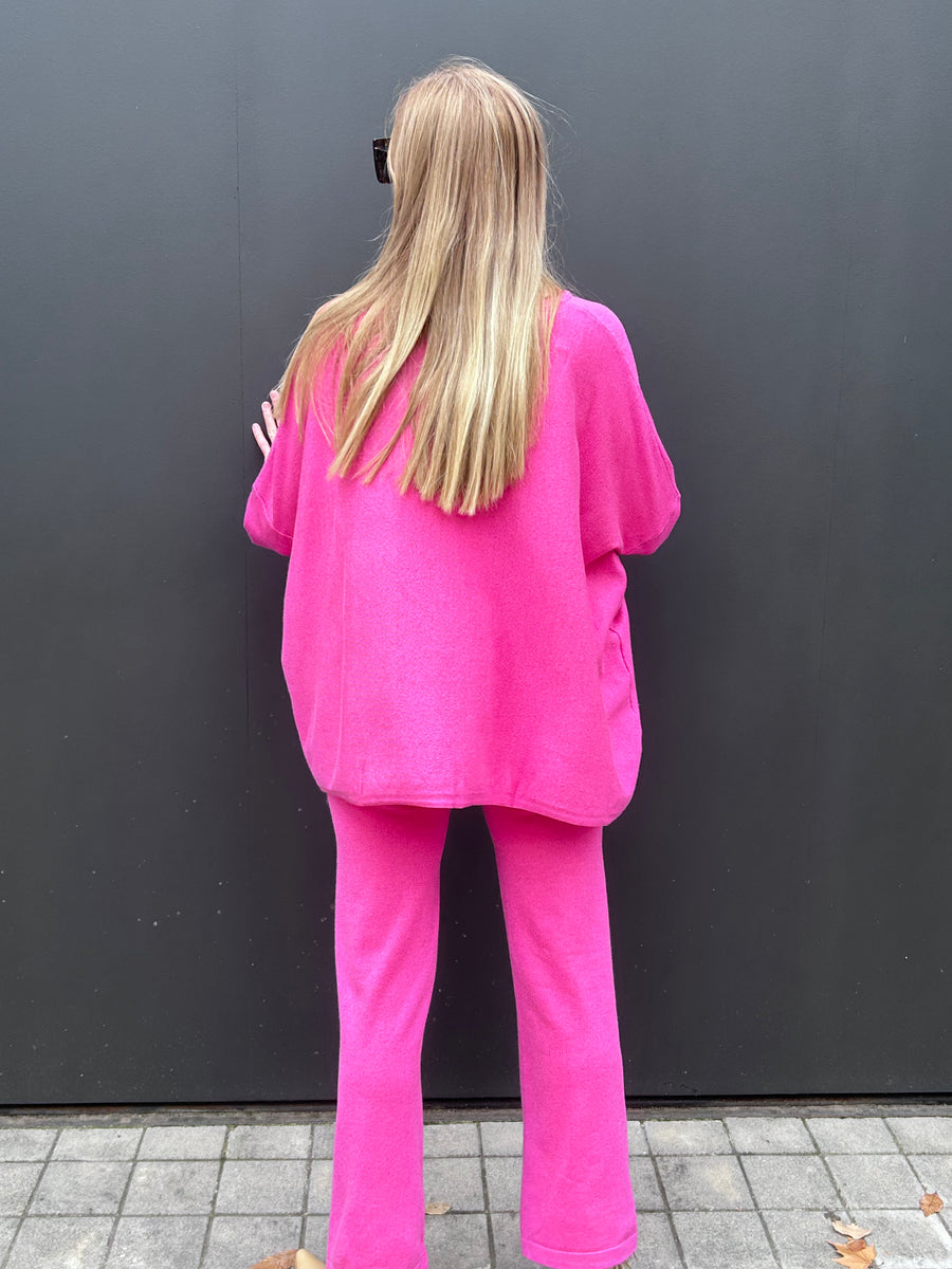 Conjunto fucsia de punto brilli de dos piezas jersey oversize cálido y confortable