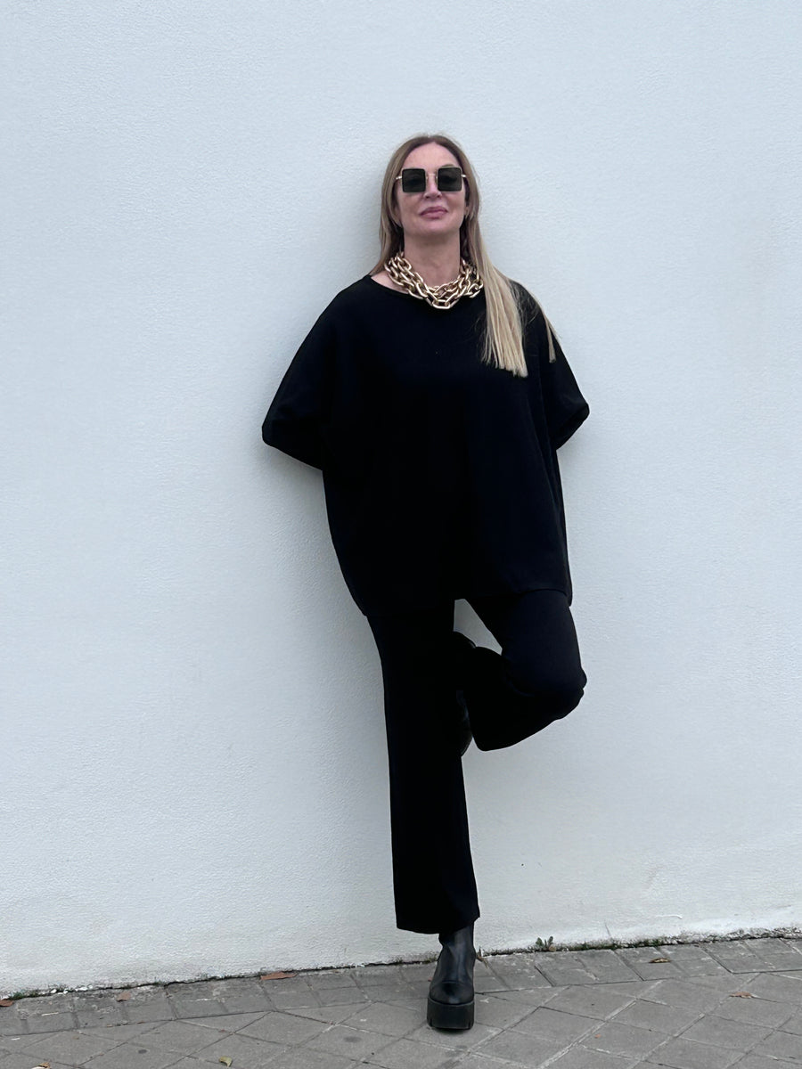 Conjunto negro de punto brilli de dos piezas jersey oversize cálido y confortable lo