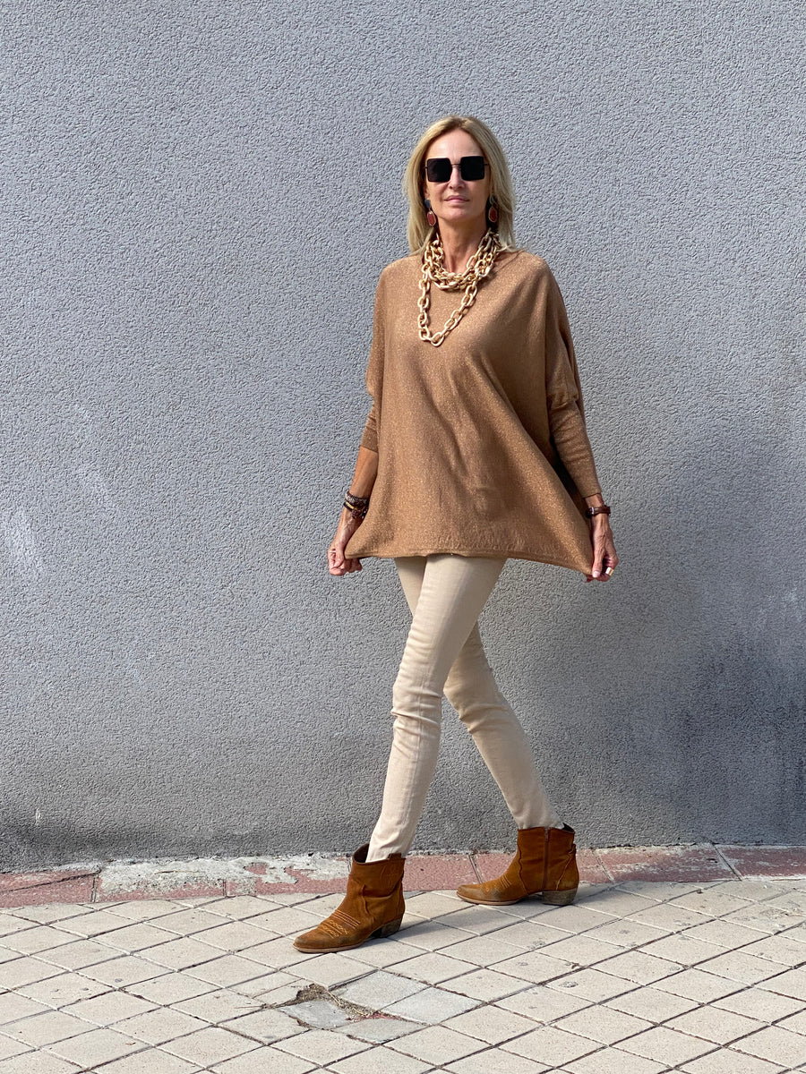 Jersey oversize escote redondo y brilli