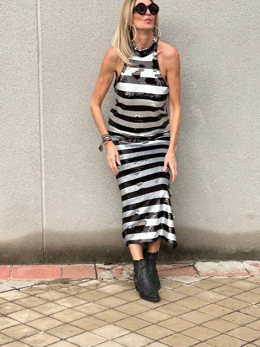 Long striped sequin dress