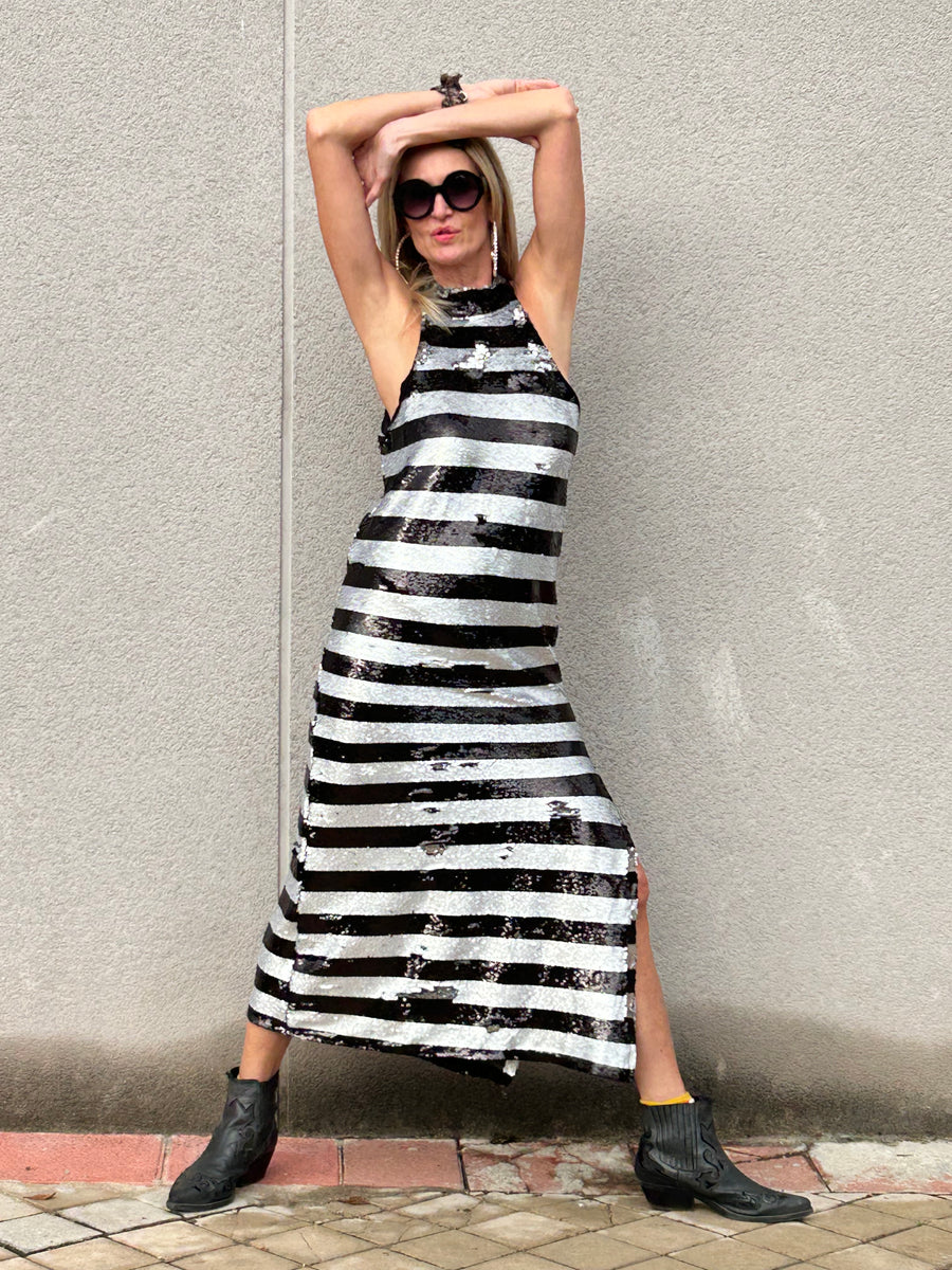 Long striped sequin dress