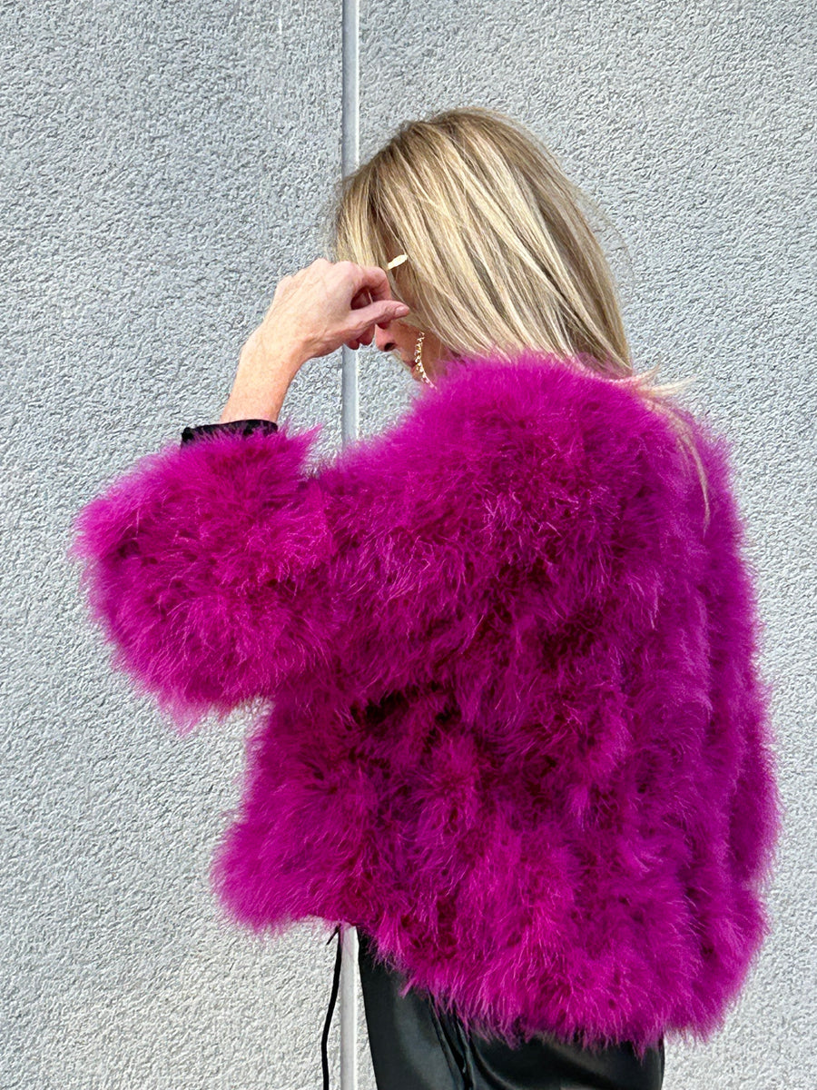 Short colored marabou feather jacket