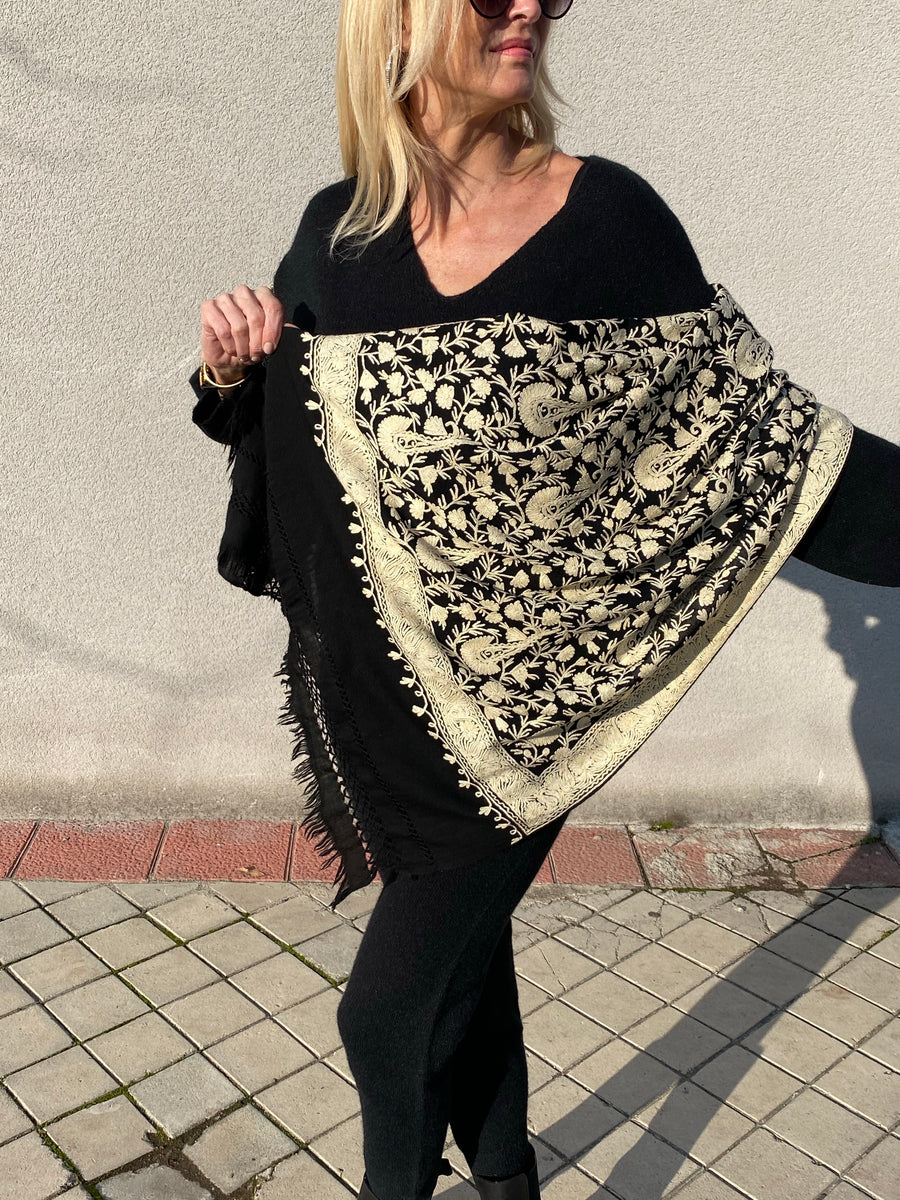 EXCLUSIVE hand-embroidered wool shawl