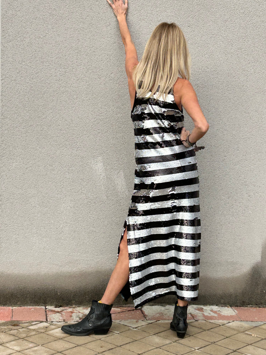 Long striped sequin dress