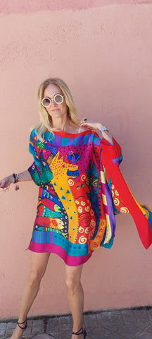 Conjunto ALMA Multicolor de kaftan y kimono de seda EDICIÓN LIMITADA