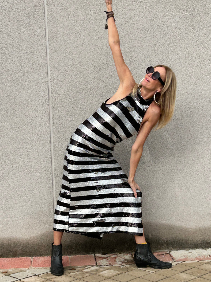 Long striped sequin dress