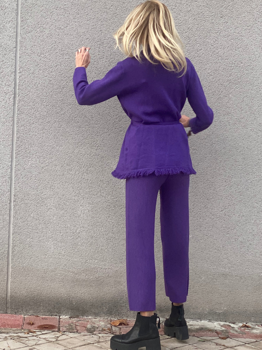 Two-piece knit jacket and pants set