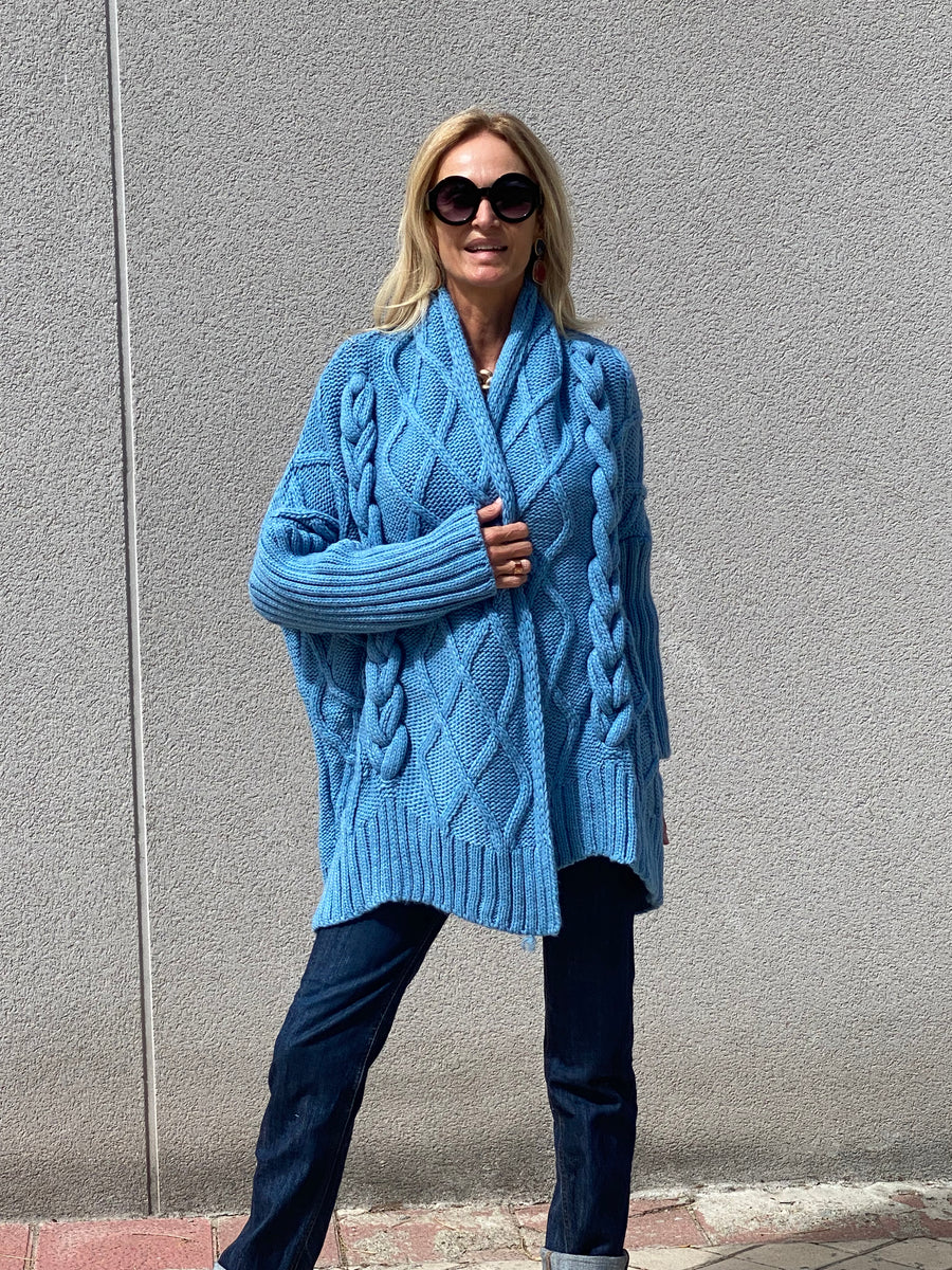 Blue soft chunky knit jacket